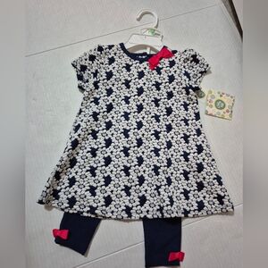 Little Me Navy and White Floral 2 PC with Pink Bow